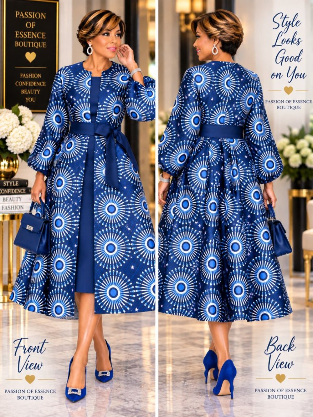 Dresses by Nubiano Blue Print 2-Piece Jacket Dress Size 12 DN100462 - Picture 3 of 7